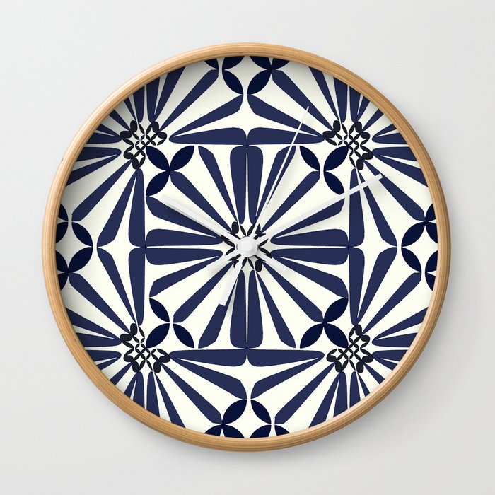 Blue And White - Tile Pattern - Fresh Mood #decor #society6 #buyart Wall Clock