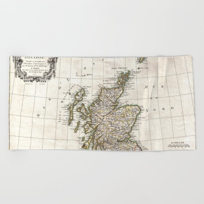 Scotland old map Beach Towel