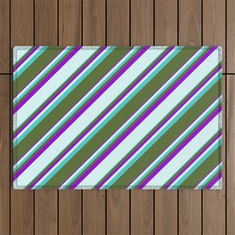 [ Thumbnail: Turquoise, Dark Olive Green, Dark Violet & Light Cyan Colored Striped/Lined Pattern Outdoor Rug ]