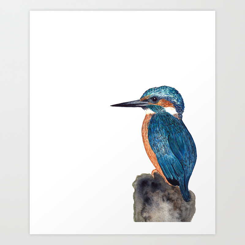 King Fisher Blue Bird Painting Watercolor Artwork Wall Art Art