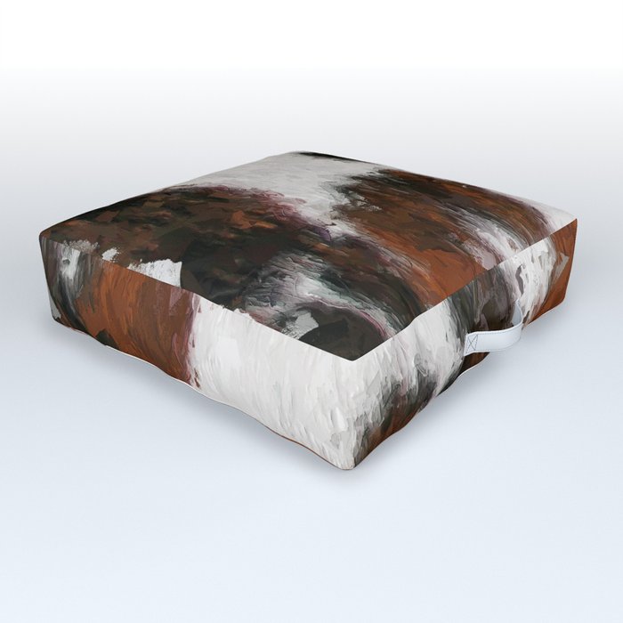 Bohemian Rust Cowhide Patch of Fur Painted with Brushstrokes Outdoor Floor Cushion