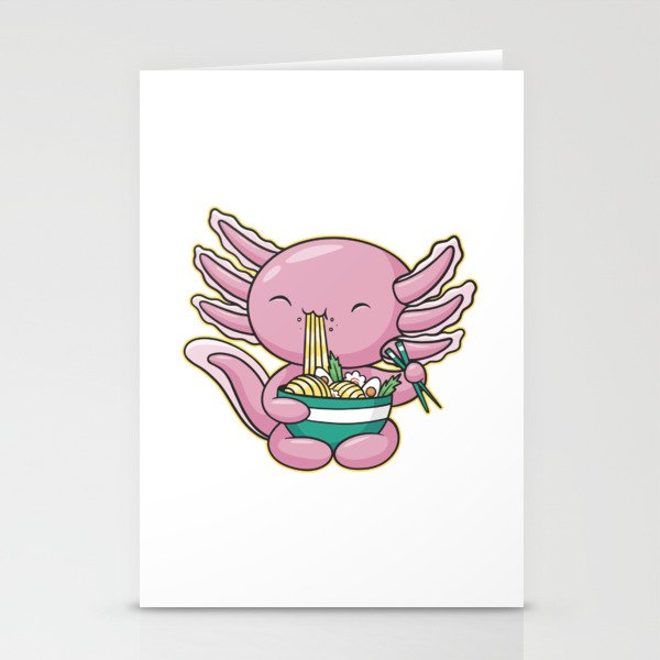 Funny Kawaii Axolotl Eating Ramen Stationery Cards