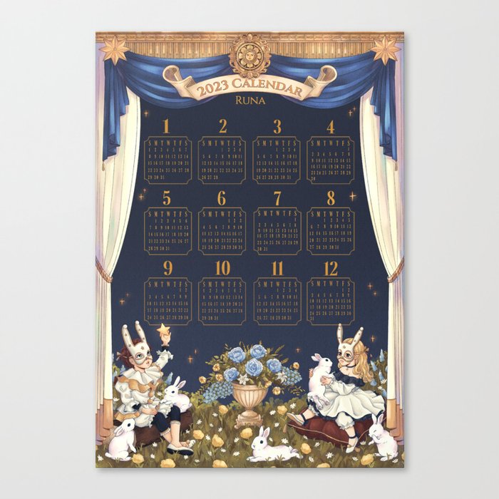 2023 Year of the Rabbit Mystical Yearly Calendar Poster Canvas Print