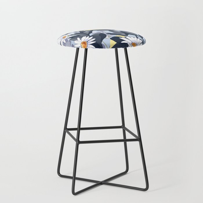 Navy Daisies With Leaves Bar Stool