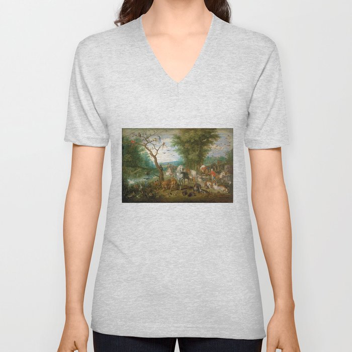 Paradise Landscape with Animals by Jan Brueghel the Elder (1615) V Neck T Shirt