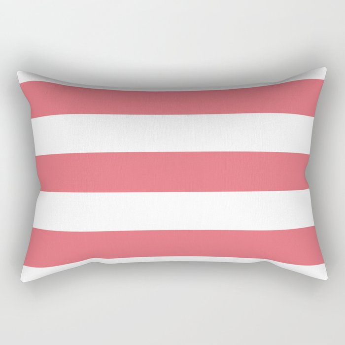 Light carmine pink - solid color - white stripes pattern Rectangular Pillow