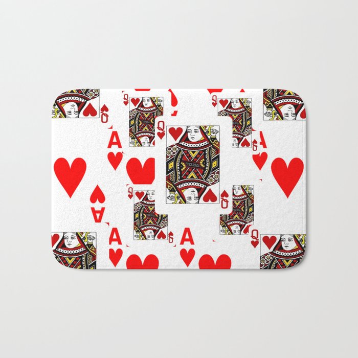 Red Queen Of Hearts Aces Playing Cards Artwork Bath Mat By