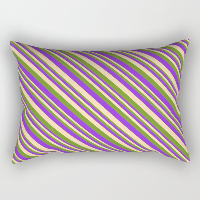 Purple, Tan, and Green Colored Lines Pattern Rectangular Pillow