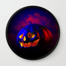 Happy Halloween Design with Pumpkins on Dark Background Wall Clock