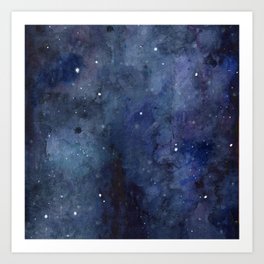 Galaxy Nebula Watercolor Night Sky Stars Outer Space Blue Texture Art Print