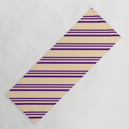 [ Thumbnail: Indigo and Tan Colored Stripes/Lines Pattern Yoga Mat ]