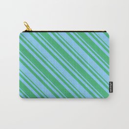 [ Thumbnail: Light Sky Blue & Sea Green Colored Striped/Lined Pattern Carry-All Pouch ]