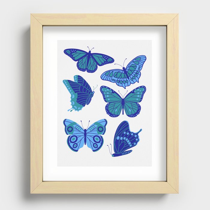Texas Butterflies – Blue and Teal Recessed Framed Print