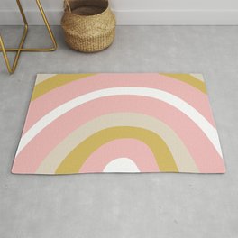 Splendid Rainbow in Golden Mustard Yellow, Pink, Taupe, and White Area & Throw Rug