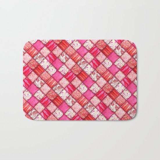 Faux Patchwork Quilting - Pink and Red Bath Mat