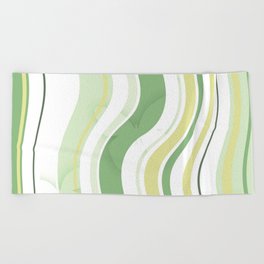  Abstract lines green and white with butterflies Beach Towel