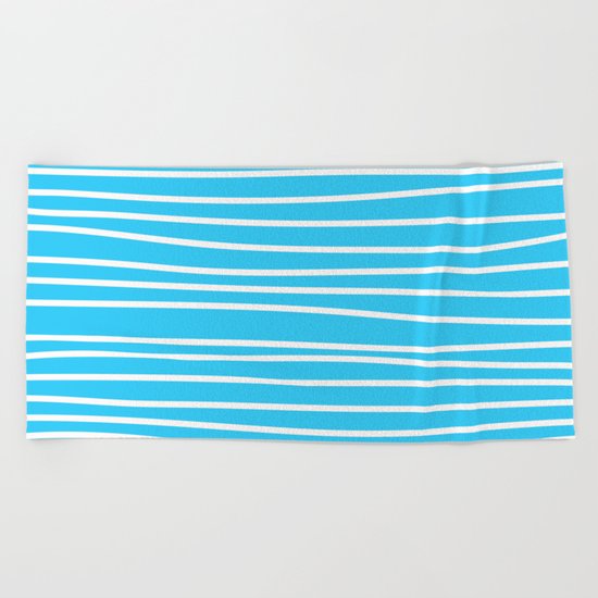 Simply small aqua and white handrawn stripes - horizontal - for your summer on #Society6 Beach Towel