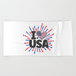 I Love USA Patriotic Heart Beach Towel