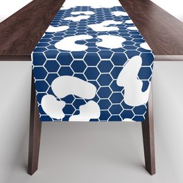 White Leopard Print Lace Vertical Split on Dark Navy Blue Table Runner