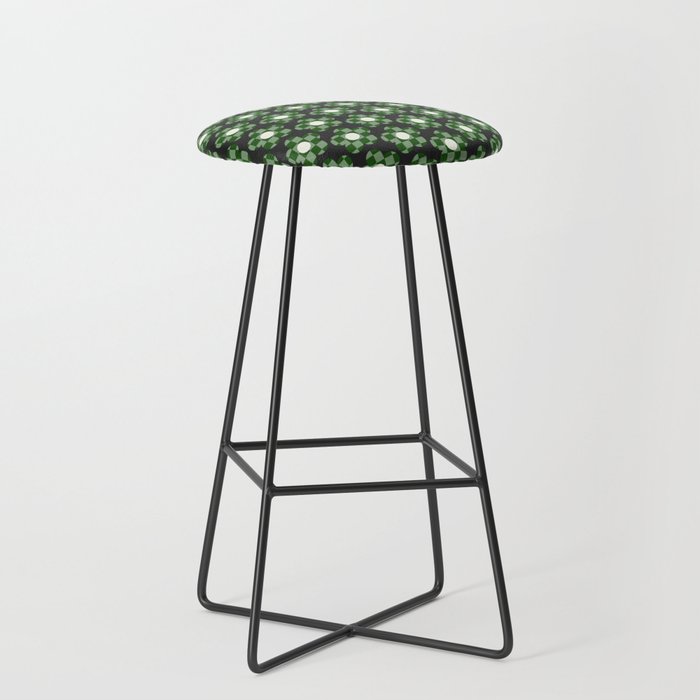 Green Retro Floral Checkerboard Pattern Bar Stool