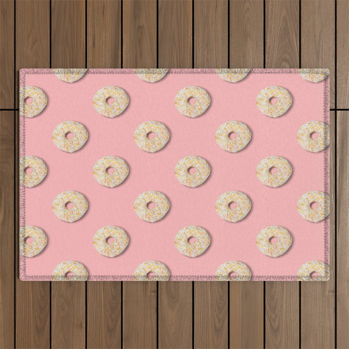 white donuts on pink Outdoor Rug