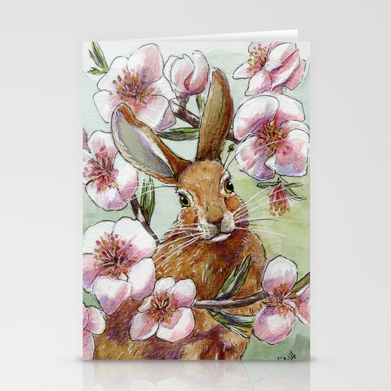 Amandine - Rabbit and flowers Stationery Cards