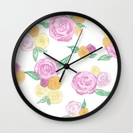 Pastel Watercolor Roses Wall Clock