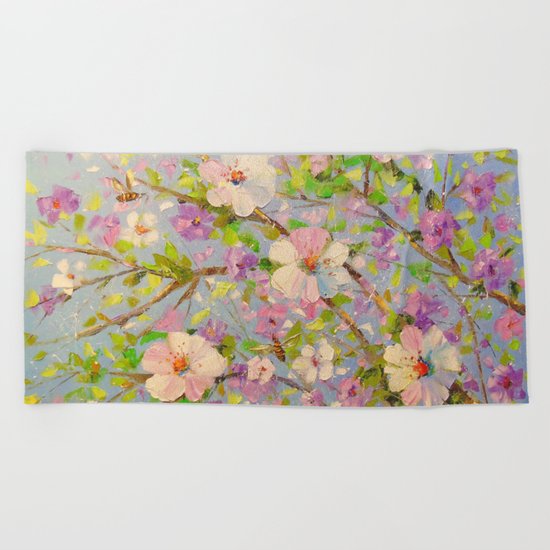 Apple tree in bloom Beach Towel