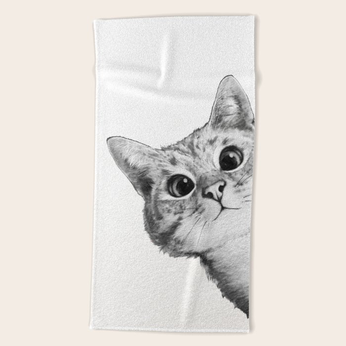 sneaky cat Beach Towel by Laura Graves Society6