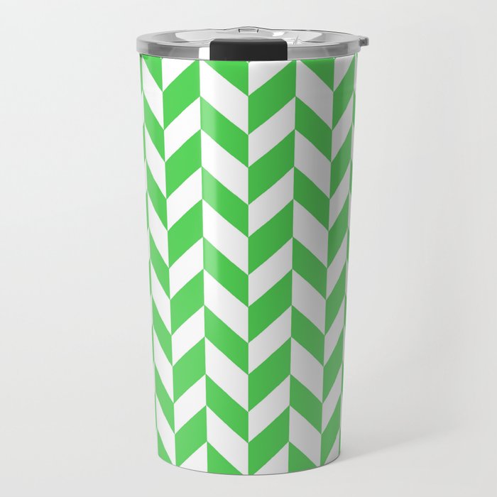 Herringbone (Green & White Pattern) Travel Mug
