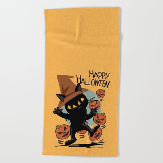 Cat Halloween Beach Towel