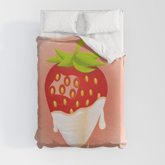 Strawberry covered with cream Duvet Cover