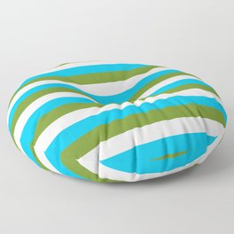 [ Thumbnail: Deep Sky Blue, Green, and Mint Cream Colored Striped/Lined Pattern Floor Pillow ]