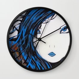 Blue Mermaid from My Mermaid Collection. Blue Hair Blue Lips Girl Character Wall Clock