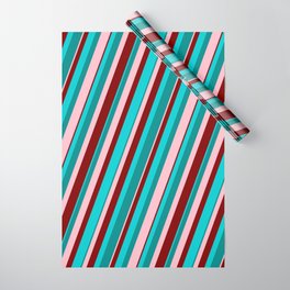 [ Thumbnail: Dark Turquoise, Dark Cyan, Pink & Maroon Colored Pattern of Stripes Wrapping Paper ]