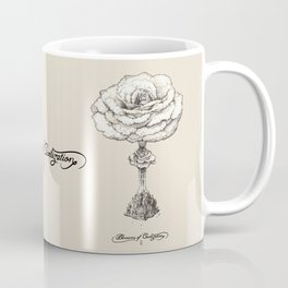 Blossoms of Civilizations Coffee Mug | Stippling, Civilization, Apocalypse, Rose, Nuclearbomb, Illustration, Political, Pop Surrealism, Vintage, Concept 