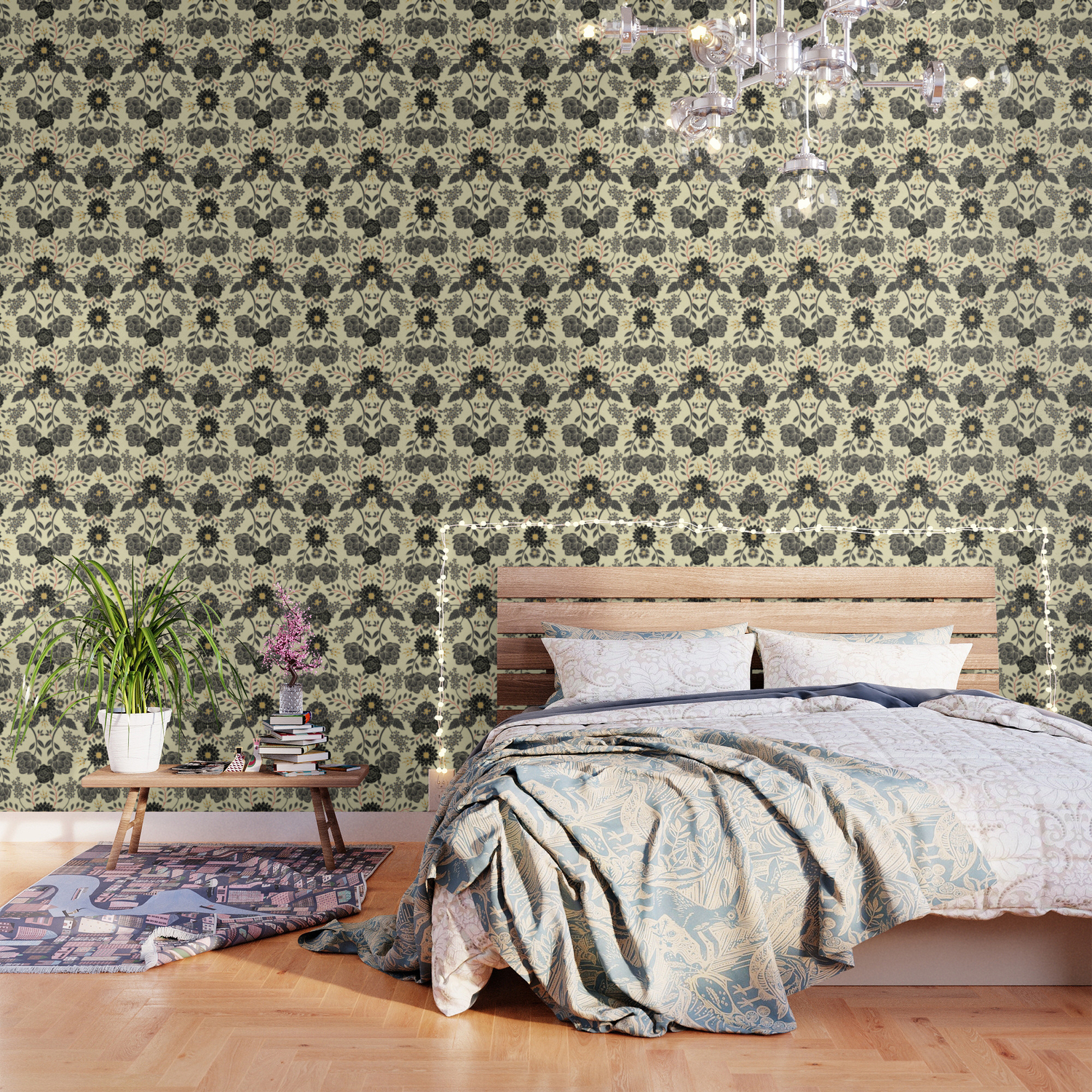 Gray Black Cream Yellow Red Sophisticated Floral Pattern Wallpaper By Somecallmebeth Society6 Right now, i recommend red black and cream bedroom designs for your wall picture , this post is related with maui hawaii surfing. society6
