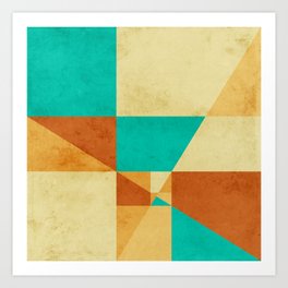 Geometric abstract composition in beige, brown and aqua Art Print