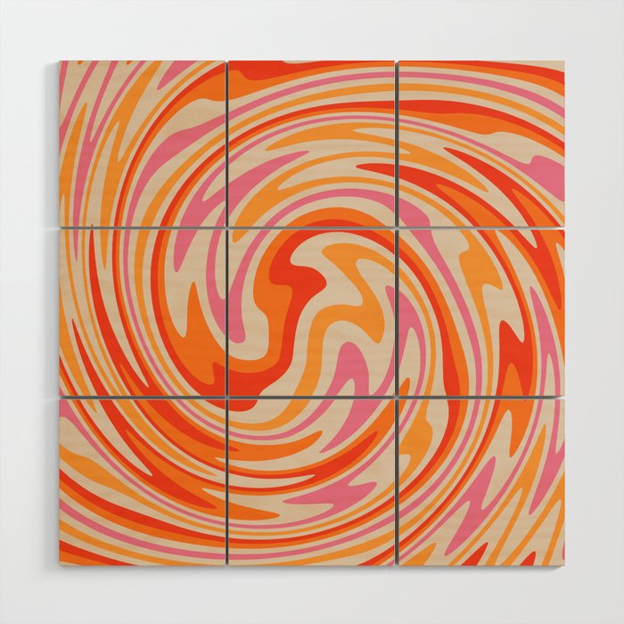 70s Retro Swirl Color Abstract Wood Wall Art