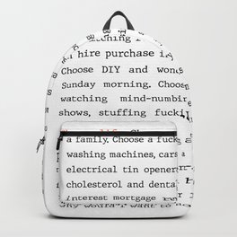 Choose Life Trainspotting Movie quote Backpack | Music, Quotes, Inspirational, Truth, Minimal, Graphicdesign, Choose, Motivational, Chooselife, Record 