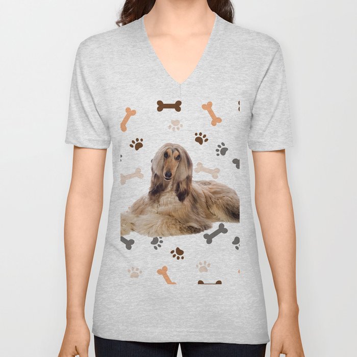 Afghan Hound Dog V Neck T Shirt