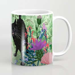 Black Cat in Garden Coffee Mug