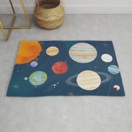 Colorful Watercolor Solar System Rug