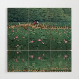 The lily pond at Benten Shrine in Shiba, Japan floral Japanese landscape painting by Kawase Hasui Wood Wall Art