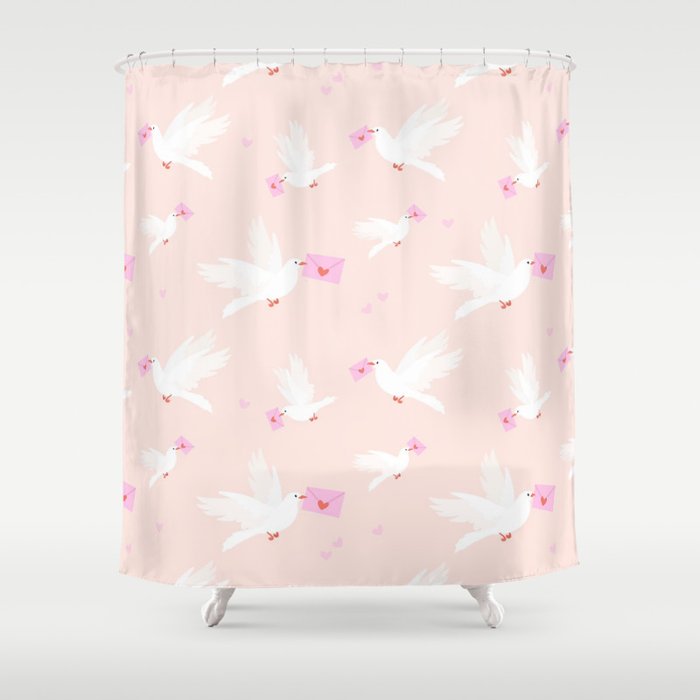 Love letter (valentine) bird in pink retro style Shower Curtain