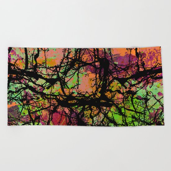 Cracks And Colour - Pastel orange, blue and green abstract with black marble effect Beach Towel