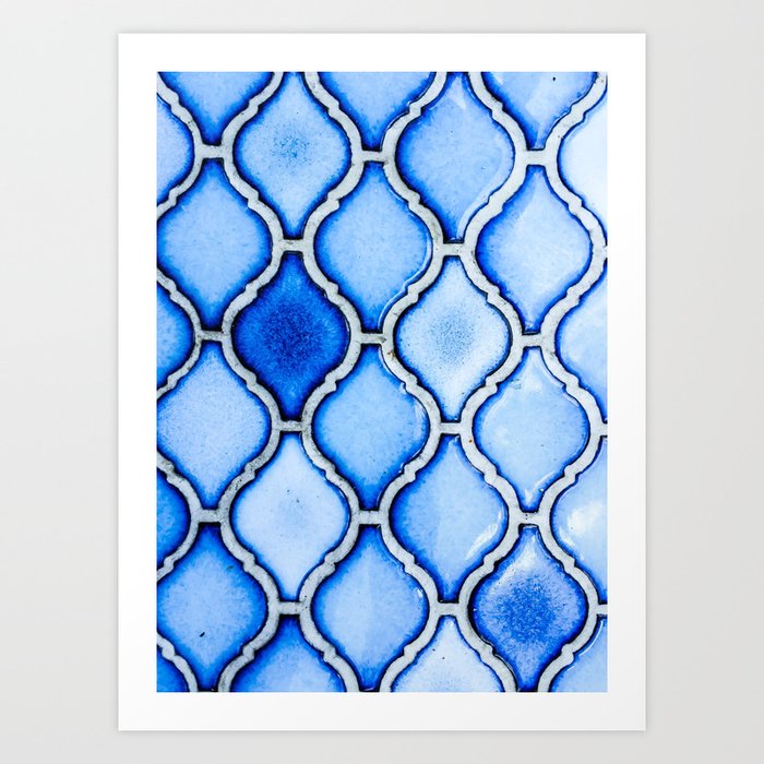 Shades of Blue Geometric Pattern Tiles Art Print by Age of Laughter