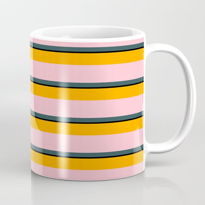 Orange, Pink, Dark Slate Gray & Black Colored Stripes Pattern Coffee Mug