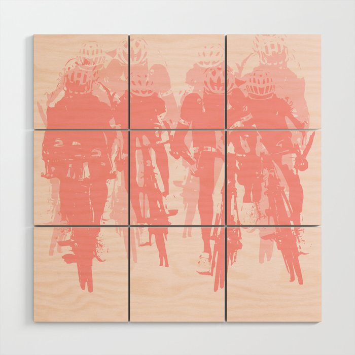 Cyclists in the sprint pink Wood Wall Art