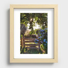 Peaceful and dreamy - gate, hydrangeas, trees in Lago Puelo Recessed Framed Print